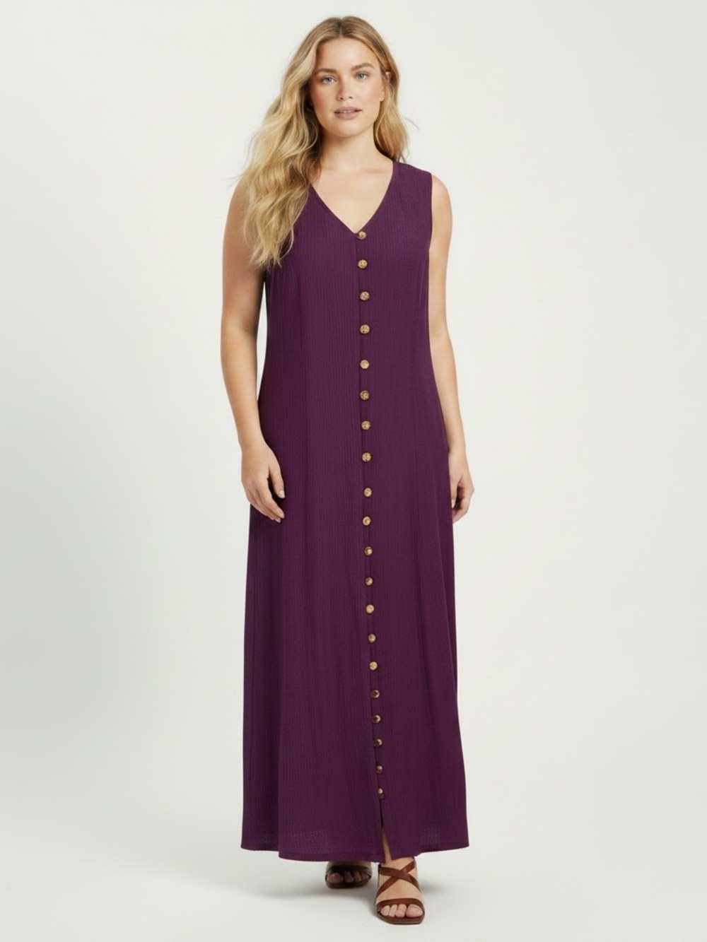 VINTAGE FASHION BUG Button Front Maxi Dress